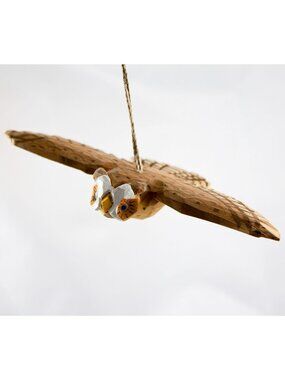 Gallerie II Hand Carved Wood Flying Owl Christmas Ornament 6" Wingspan